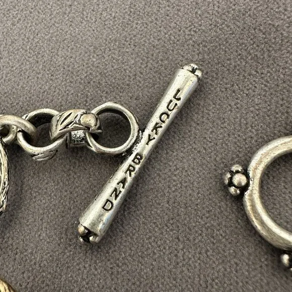 Lucky Brand Peace Symbol Bracelet Toggle Clasp 8" Mixed Metal Twigs & Leaves - Picture 7 of 10